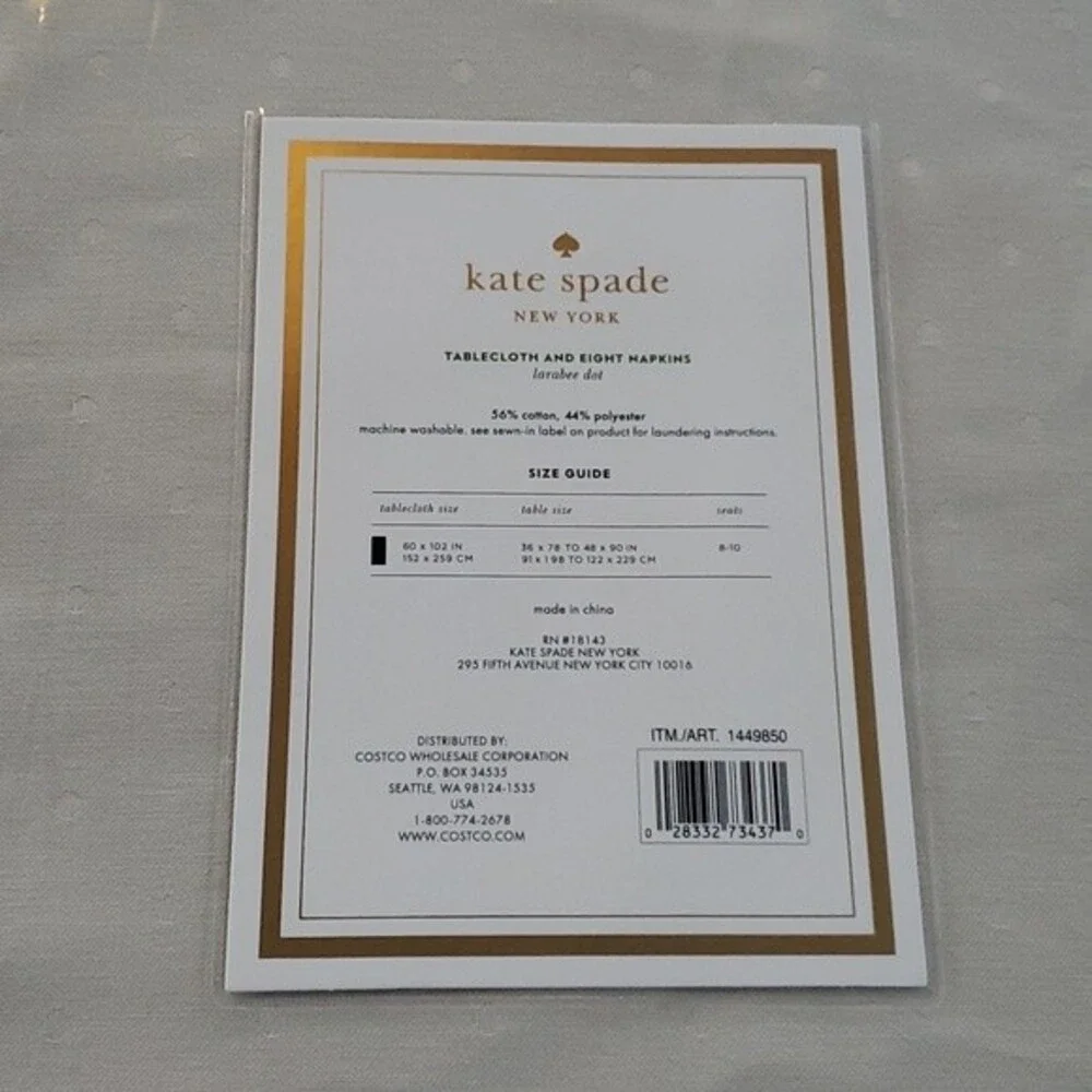 NWT Kate Spade Tablecloth & 8 Napkins Set Tan Greige Larabee Dot 60